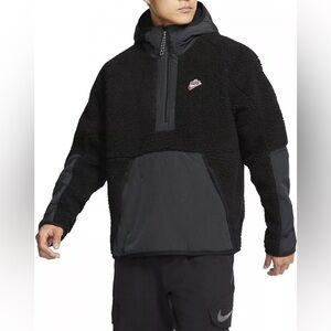 Nike Sherpa Fleece Hoodie Mens Black Quarter Zip Pullover BV3766-010